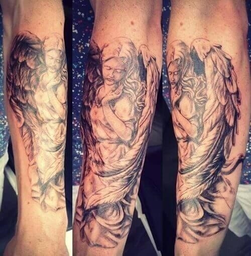 Black and grey angel tattoo