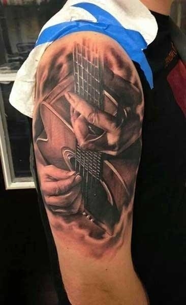 Black grey guitar tattoo