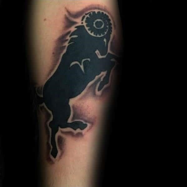 Black ink ram aries forearm tattoos for males