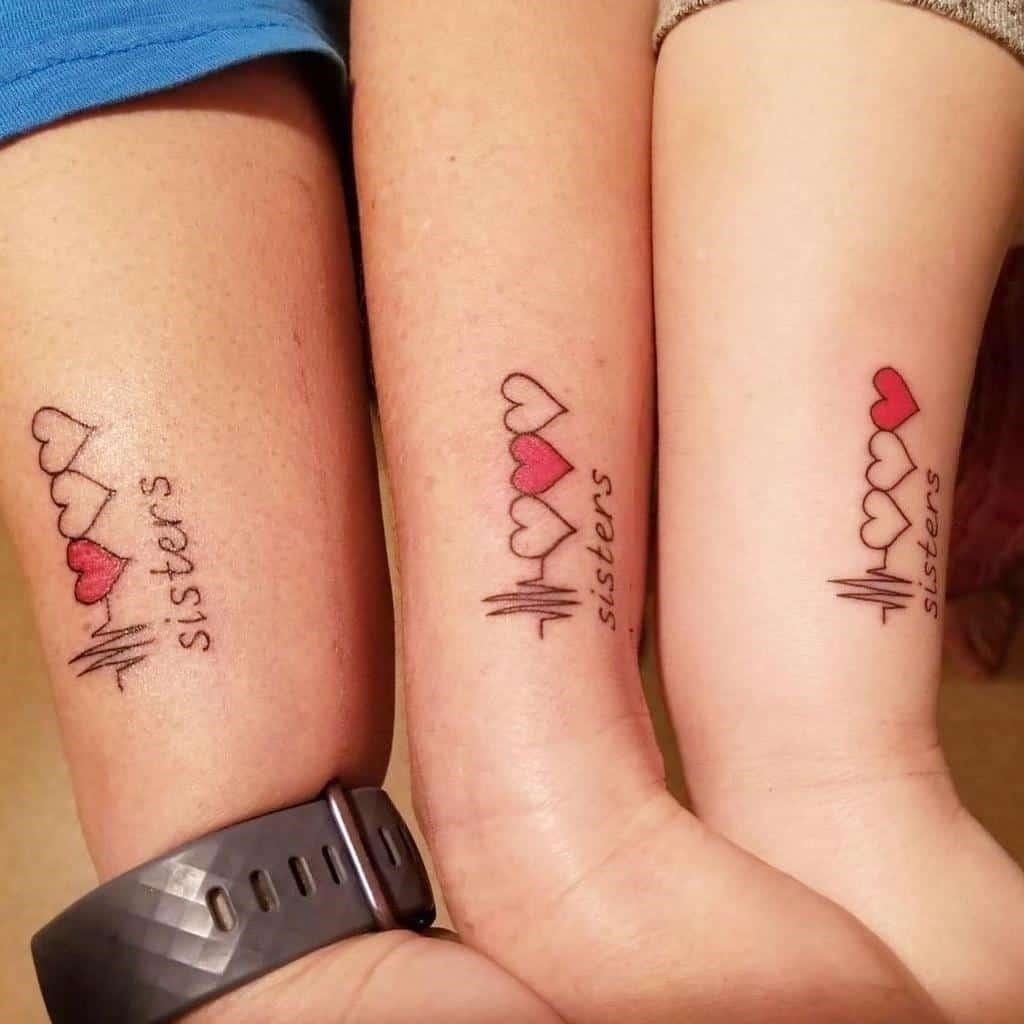 Matching tally mark tattoo for siblings.