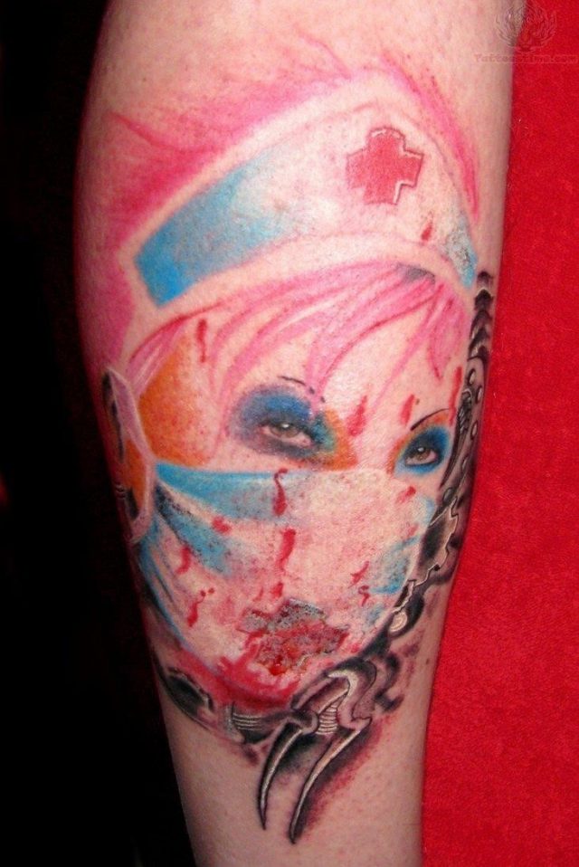 Blood nurse head tattoo