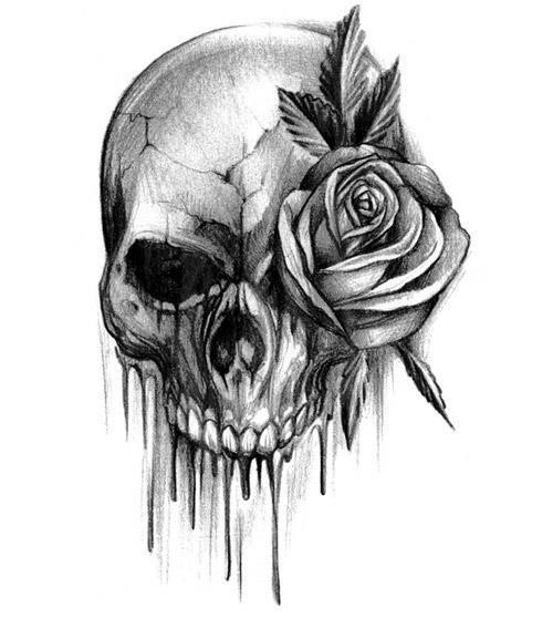 Bloody skull tattoo with rose