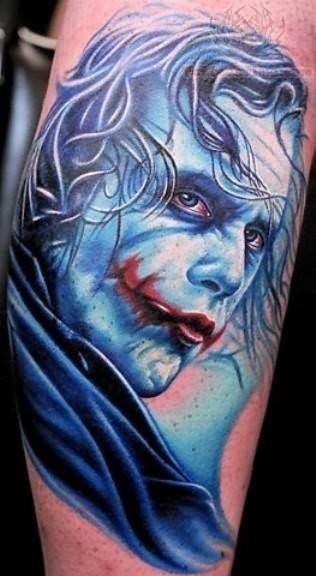 Blue ink joker tattoo