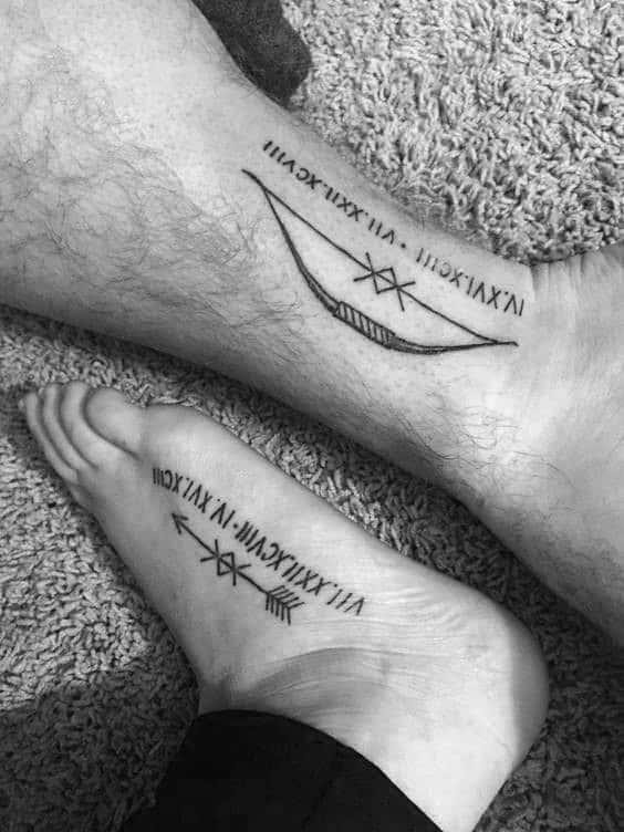 Brother and sister mens bow and arrow foot tattoo designs