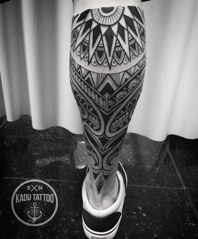 Calf design leg tattoo for men