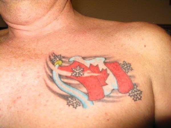 Canadian flag tattoo on chest