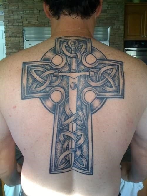 Celtic cross tattoo on back
