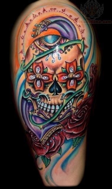 Color ink sugar skull tattoos