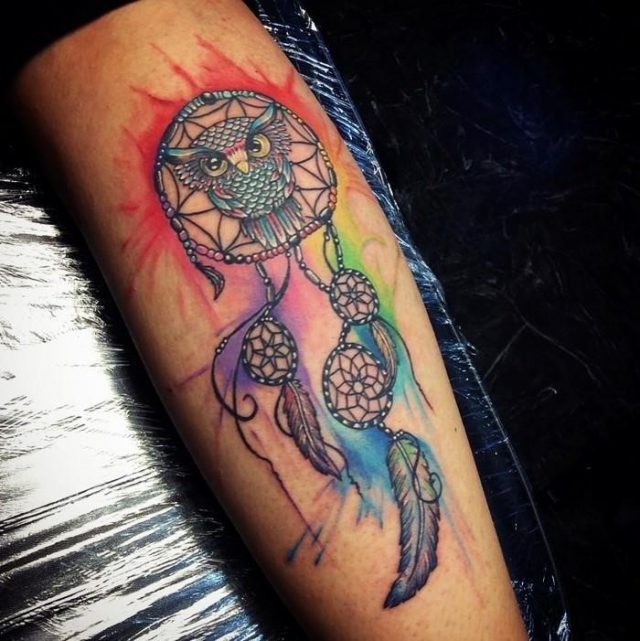 Colorful dream catcher tattoo 18