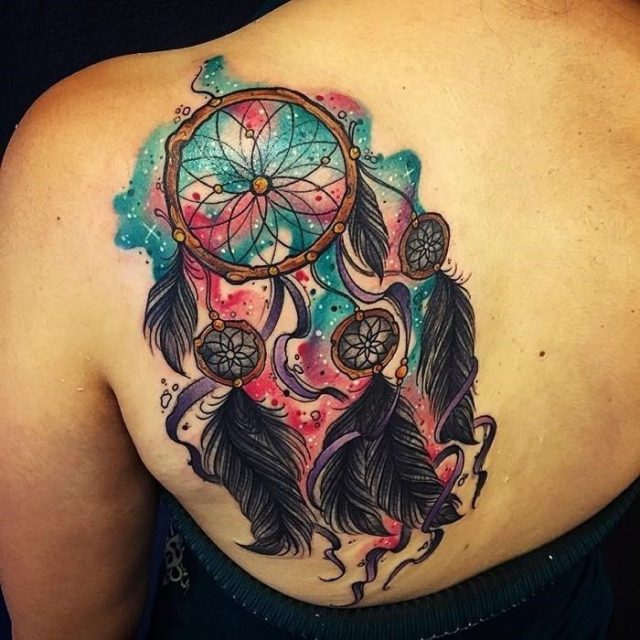 Colorful dream catcher tattoo 22