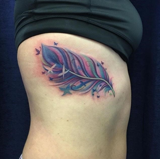 Colorful feather tattoo