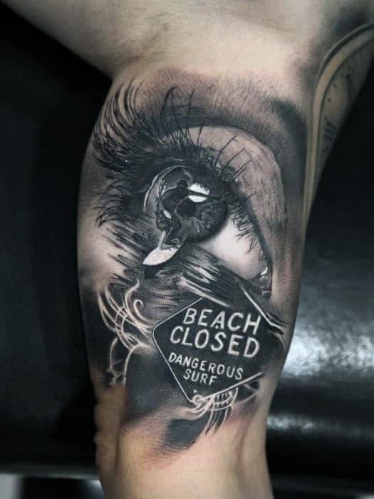 Cool 3D eye and surfer tattoo mens arms