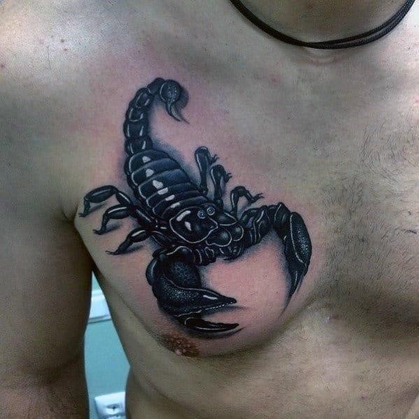 Cool black 3d scorpion male chest tattoos