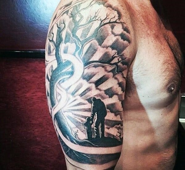 Cool father and son themed tattoo for men