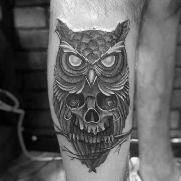 Cool leg male owl skull tattoo designs
