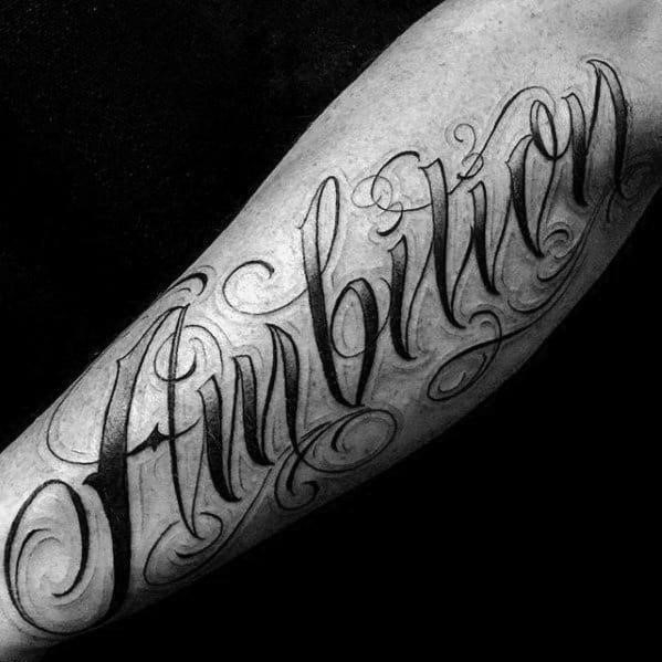 Mens Inner Forearm Minimalist Word  Adventure Tattoo Idea