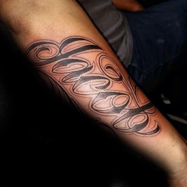 Cool mens jacob name outer forearm tattoo design ideas