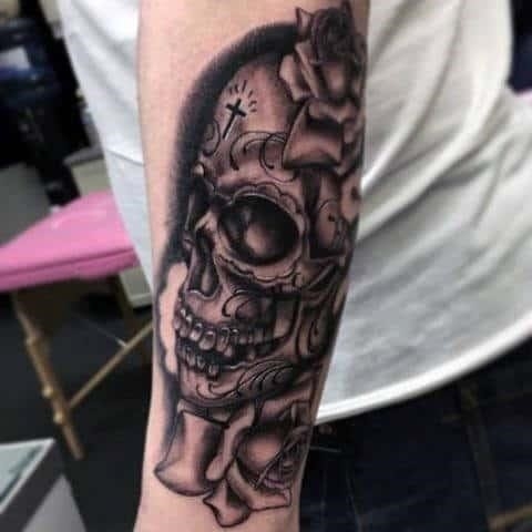 Cool sugar skull tattoos for males outer forearm