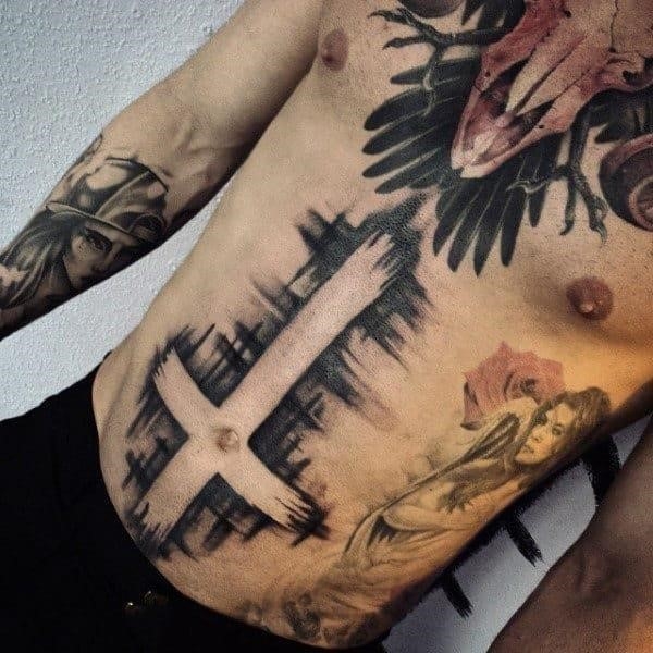 Cross male tattoos for stomach