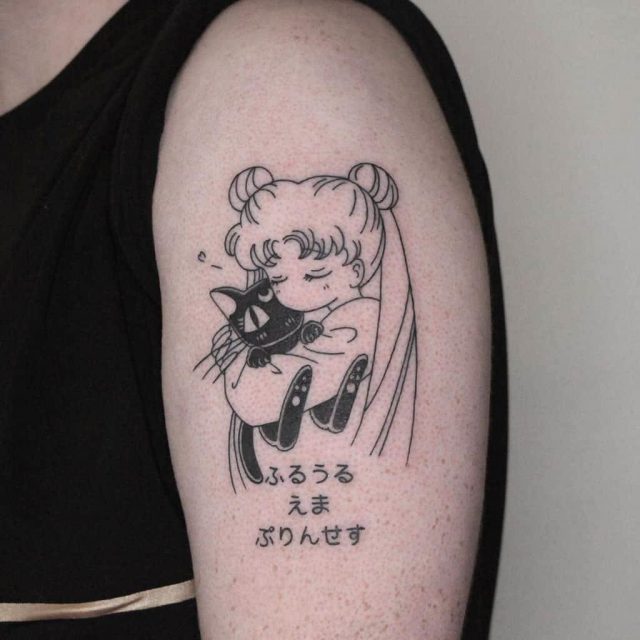 Cute cat love sailor moon tattoo