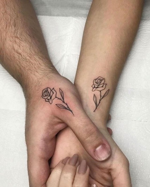 Cute matching tattoos rose wrist finger tattoos white paper background