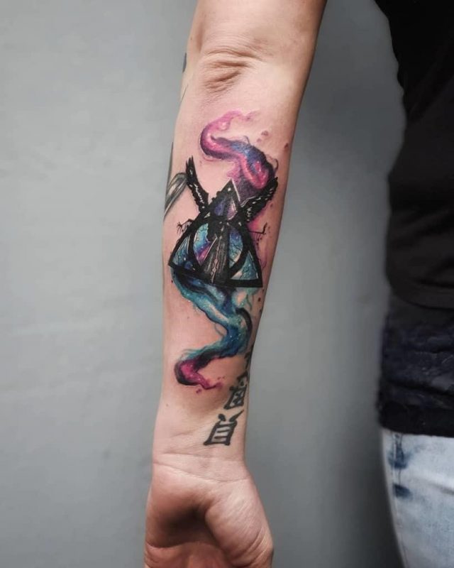 Deathly harry potter tattoo katinkart watercolor 1
