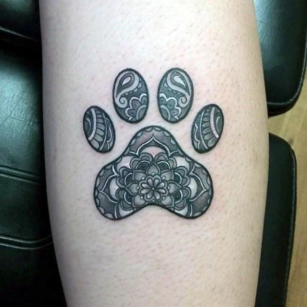 Decorative flower dog paw mens tattoo ideas