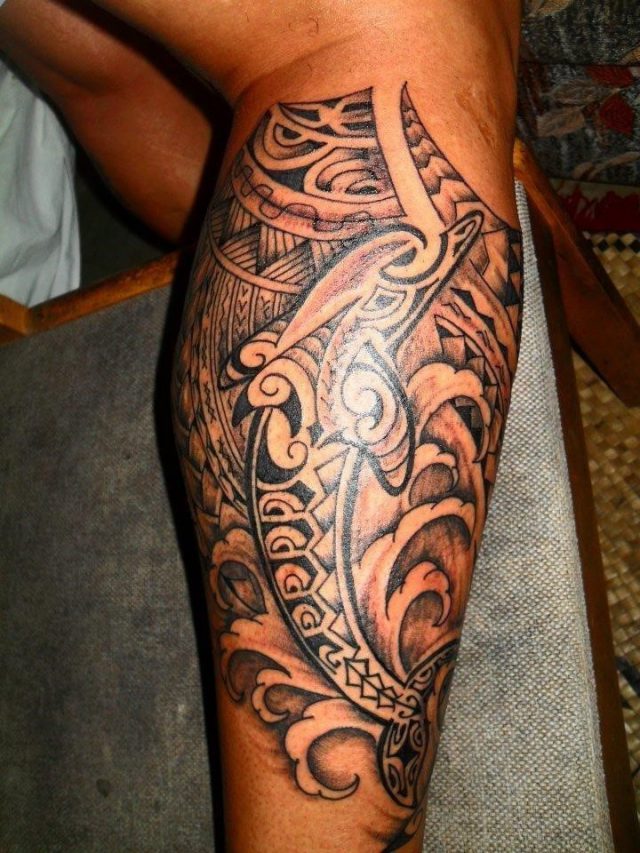 Dolphin leg tattoo for men