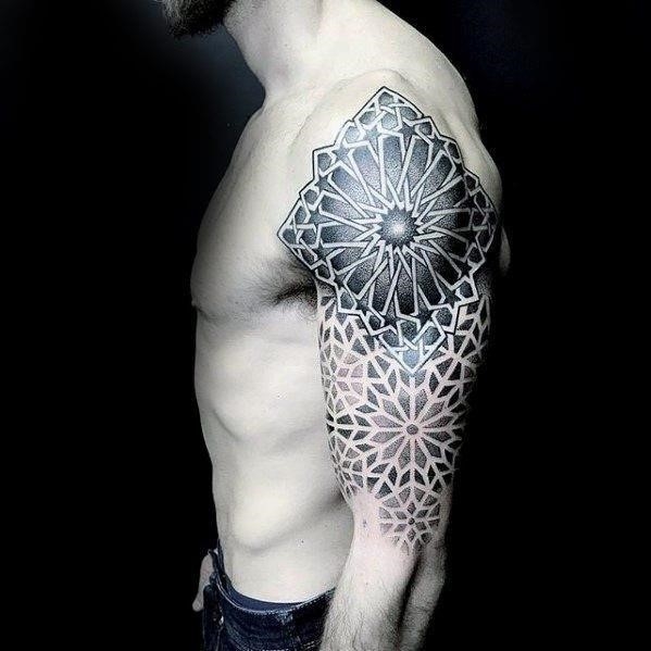 Dotwork geometric half sleeve tattoos for gentlemen