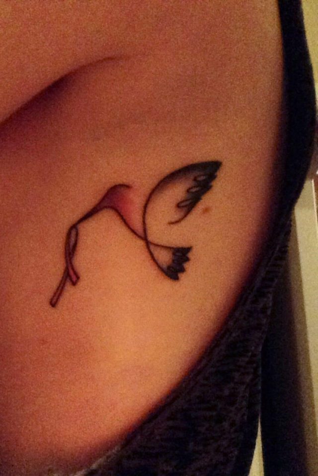 Dove with cancer ribbon tattoo