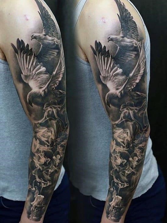Doves with burning candle unique mens sleeve tattoo