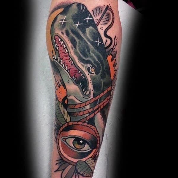 Eye and sick whale tattoo male sleeves