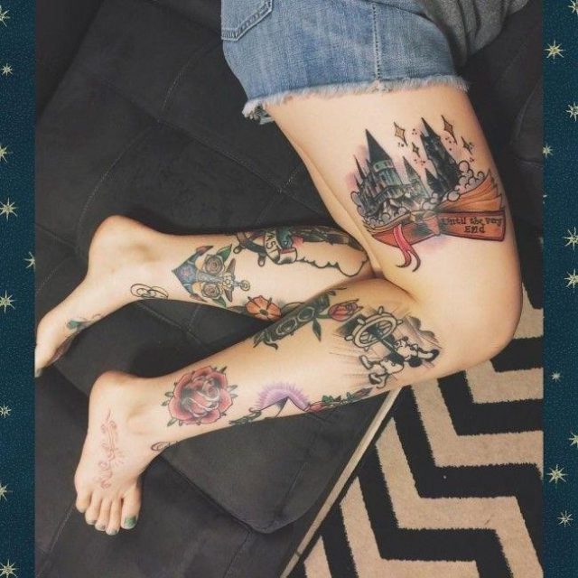 F17ade4c74437ae9e7963485f208c816  harry potter leg tattoo harry potter tattoo traditional