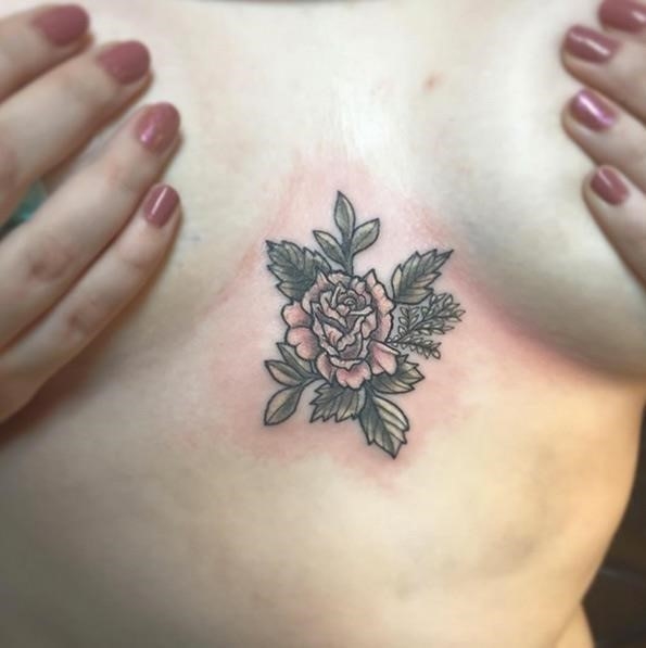 Faded rose sternum tattoo