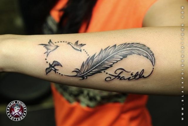 Feather birds name faith tattoo