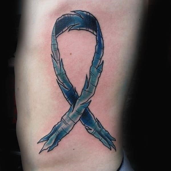 Fish lure cancer ribbon mens inner arm tattoo ideas