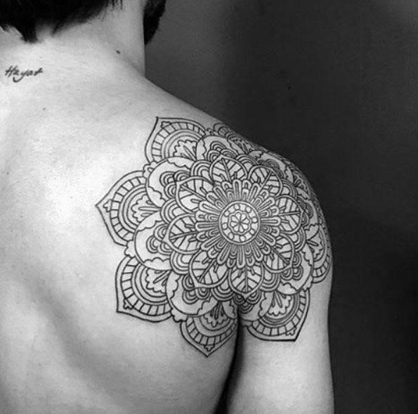 Flower shoulder mandala tattoo ideas on guys