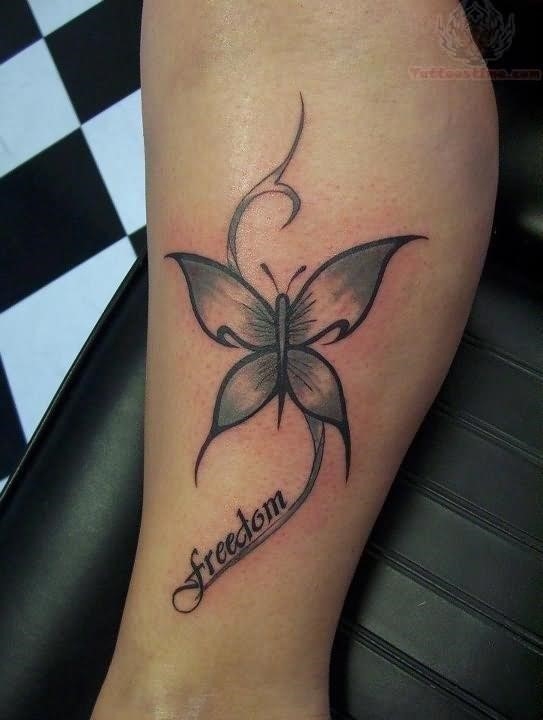 Freedom butterfly tattoo on leg