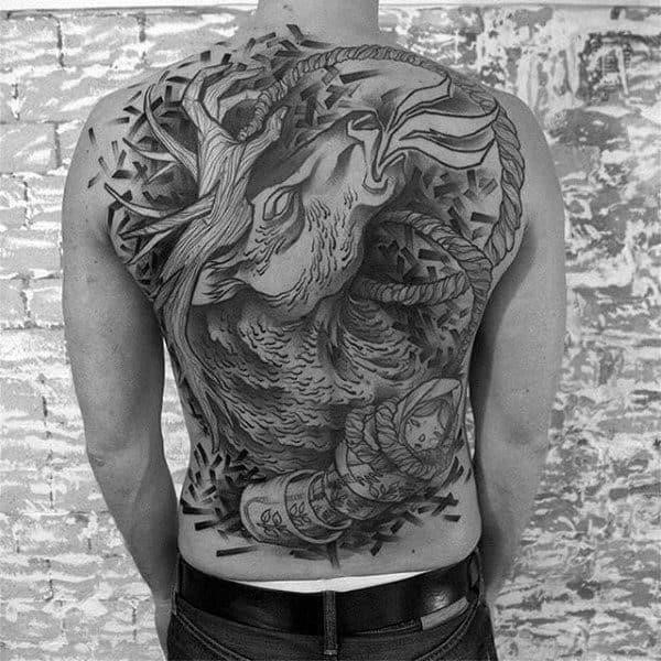 Full back animal horse tattoo on man