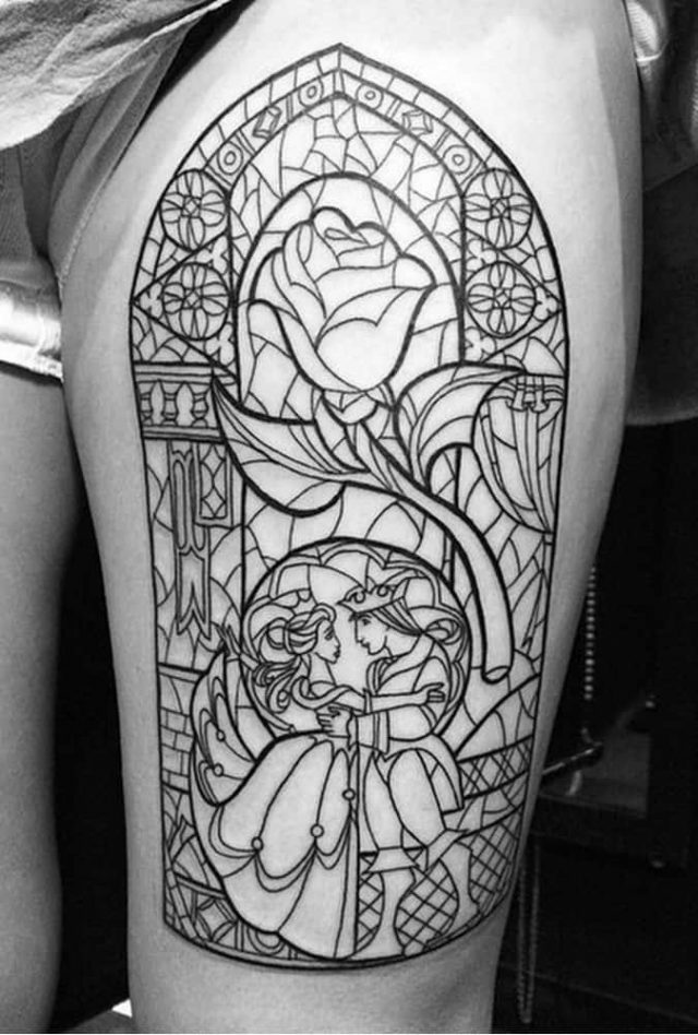 Full sleeve tattoo beauty and the beast tattoo