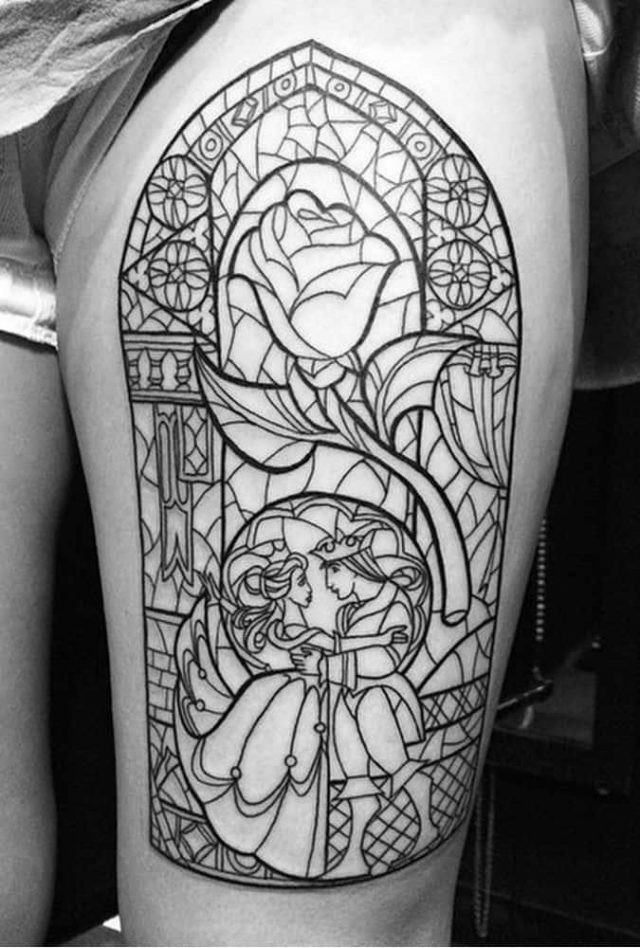 Full sleeve tattoo beauty and the beast tattoo