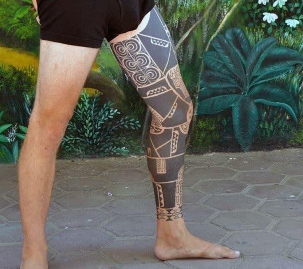 Full tribal leg sleeve tattoo designs for males
