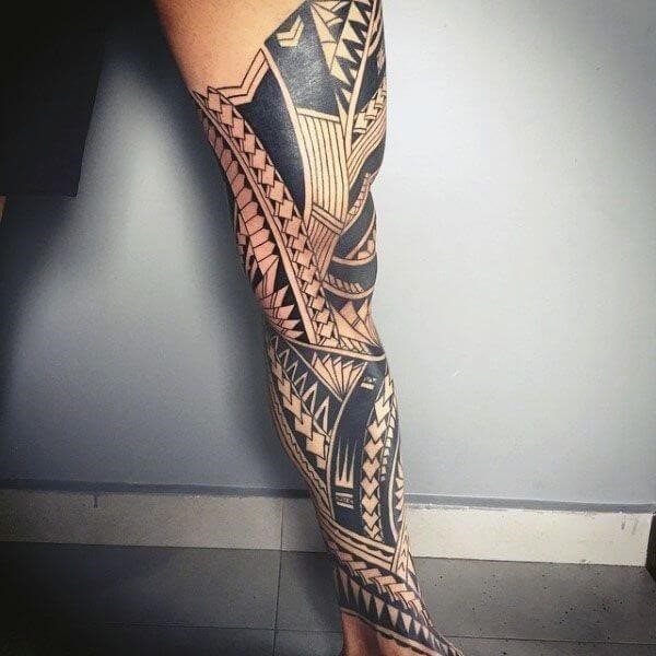 Full tribal leg tattoo