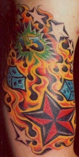 Gambling fire and flames tattoo