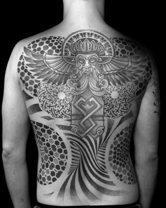 Gentleman with geometric back tattoo