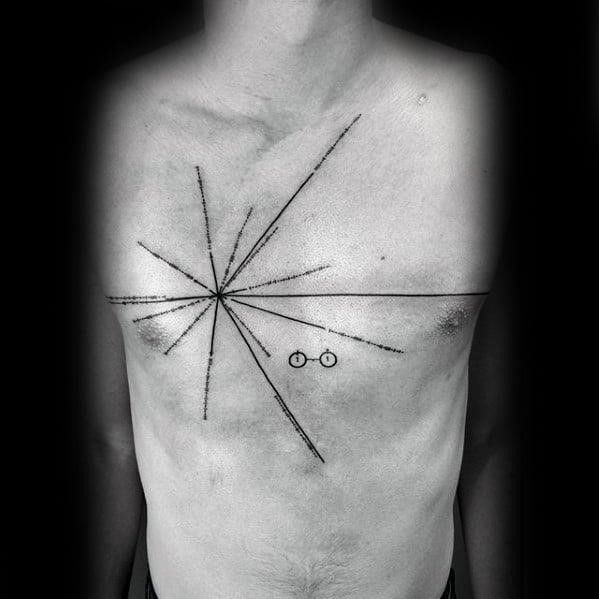 Gentleman with pulsar map tattoo on chest