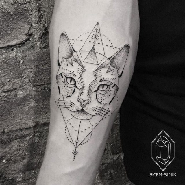 Geometric tattoo geometric cat tattoo by bicem sinik