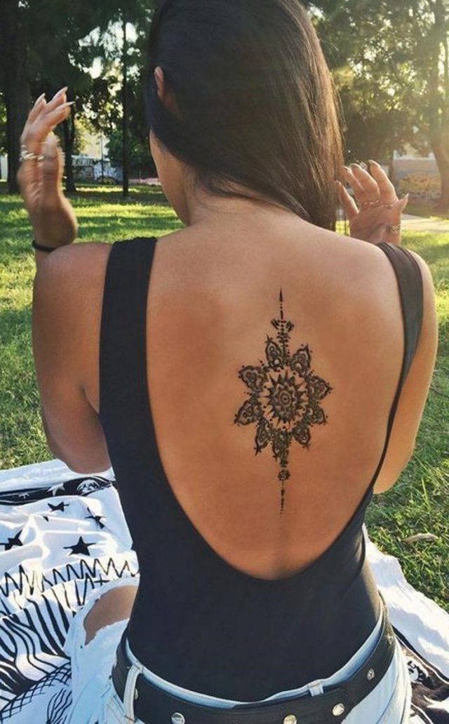 Geometric tattoo mandala back tattoo ideas for women meaningful geometric lotus sun spine tatou