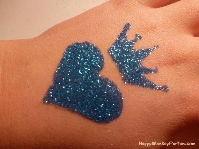 Glitter tattoos blue crown and heart