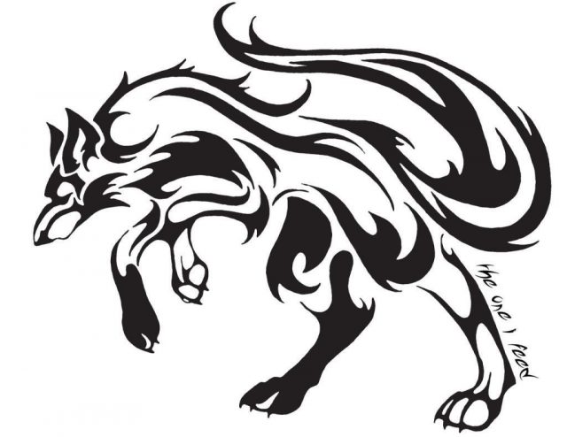 Great black tribal wolf tattoo design